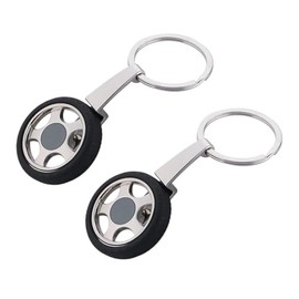 Giftana Tyre Keychain Pack of 2, Steel Tyre Key chain for Bike, Silver Keyring for Men and Women, Tyre Keychain Gifts for Husband, Brother, Father (Black)