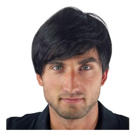 BONNIFUL Peluca De Hombre Corta Negra Sintetica Aspecto Natural Fleco