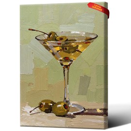 Dirty Martini Still Life Painting Canvas Print,Hand-Painted Cocktail Wall Art,Vintage Martini Wall Decor For Bar Home Living Room 12X18 in Unframed