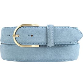 BELTINGER Women's Suede Belt 3.5 cm | Suede Leather Belt for Women 35 mm | Suede Belt with Round Gold Belt Buckle, Denim Blue, Gold