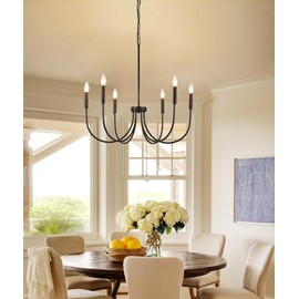 BAVGARI Black Chandelier Light Fixture,Black Dining Room Light Fixture,Black Farmhouse Chandelier,6 Light Chandelier,Chandelier for Living Room,Matte Black Chandelier