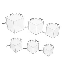 Gonice 6/4.7/4/3.3/3/2.5 inch Clear Acrylic Box with Lid, 6 PCS Plastic Decorative Storage Box for Jewelry, Candy Pill