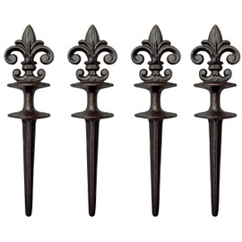 Lulu Decor, Cast Iron Garden Fleur de lis Hose Guides Antique Black, Set of 4. Strong and Decorative Hose Guide that Protects Your Plants and Provides Elegance to Your Garden.