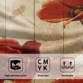 Imiss Red Poppy Flower Hand Towels Set of 2 - Rustic Brown Wooden Multi-Purpose Guest Kitchen Towel 14.4 x 28.3 Inch for Face Bathroom Gym Spa