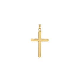 14K Gold Reversible Plain Cross Pendant Necklace, Handcrafted in USA 14K Gold Fine Religious Jewelry Gift (XS, Cross Only, Yellow Gold)