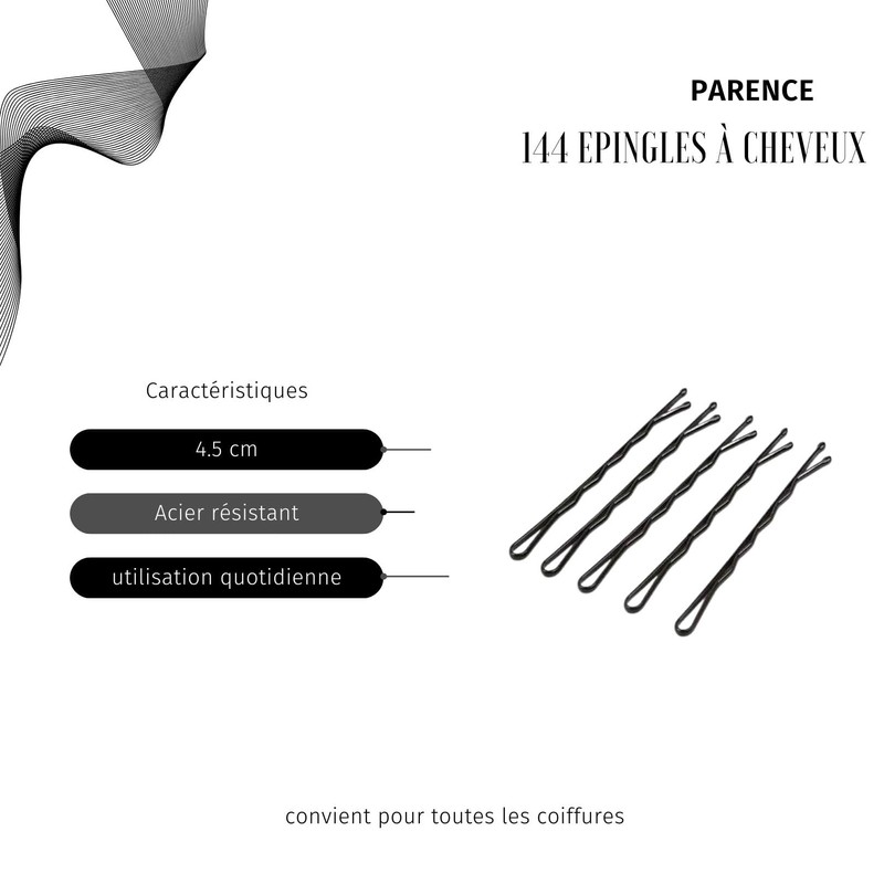 PARENCE.- Set di 144 forcine nere standard - clip in