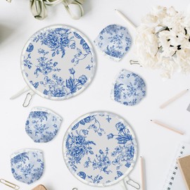 JYSILIYH Round Foldable Hand Fan Japanese Foldable Fan Style Handheld Compact Cooling Fans,Round Folding Fan for Outdoor Games,Xmas Decoration,Festival,Party Favors,Travel,Events (Blue flowers)