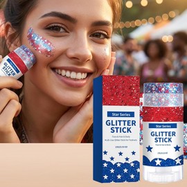 Barra de purpurina para el cuerpo Iluminador Lentejuelas Rojas Blancas Maquillaje De Glitter Corporal Resistente Al Agua 25.º Para Conciertos Carnaval Festivales 4 De Julio Día De La Inde