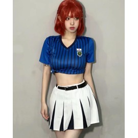 CR ROLECOS Anime Blue Lock Skirt Cosplay Costume Teieri Anri Cheerleading Women T-Shirt Skirt Belt Socks Suit M