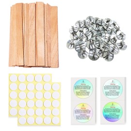 Visgaler 200 Pcs Double-Thickness Wooden Candle Wicks. 5.1 X 0.5 X 0.04 Inch Natural Crackling Wicks, Long Lasting Smokeless Wood Wicks with Iron Standers, Wick Stickers, and Warning Labels(50 Set)