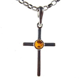 Baltic amber and sterling silver 925 cognac cross pendant (no chain)