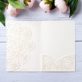 Rodvanvo 20 Pcs Laser Cut Wedding Invitations Card Pocket with Envelope for Birthday Party Baby or Bride Shower Invite suitable for 5 * 7 Inches Insert Paper (Ivory)