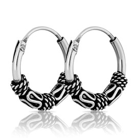 NKlaus Pair of Bali Creole Earrings 12 mm 925 Sterling Silver Medieval Gothic Earrings 2583, Sterling Silver