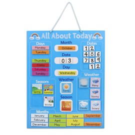 Navaris Kids Magnetic Calendar - Early Years Learning - Weather, Date, Month, Day, Season Educational Chart for Children - Kids Wall Board - Blue