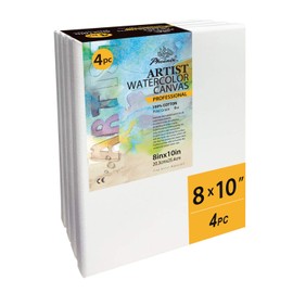 PHOENIX Watercolor Stretched Canvases, 8x10 Inch/4 Pack - 8 Oz, 3/4 Inch Profile, 100% Cotton Triple Primed White Blank Canvases for Watercolor, Acrylic, Gouache, Tempera, Crafts & Pouring Art
