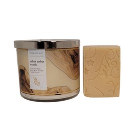 Rosebud Ranch Goat Milk Soap Sample Bath and Body Velvet Amber Woods 3 Wick Candle