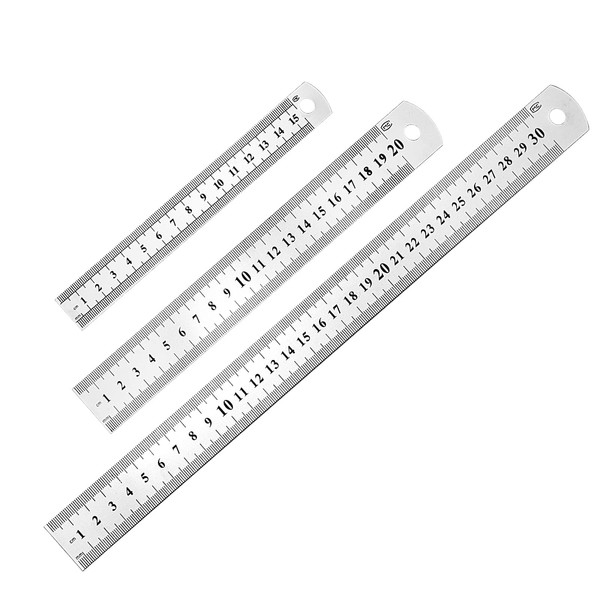 Set of 3 Metal Rulers 12",8", 6" Stainless Steel Metric Imperial Dual Marking Rulers