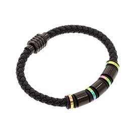 ROAL | Pulsera para hombre de piel negra con broche de iman y diseño de colores