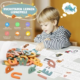 Joozmui Spielzeug ab 3 4 5 6 7 8 Jahre Mädchen, Buchstaben Lernen Lernspiele ab 3-8 Jahre Kinderspielzeug ab 3-8 Jahre Steckpuzzle Holz Montessori Spielzeug ab 3-8 Jahre Junge Einschulung Geschenk
