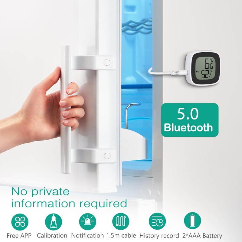 ORIA Fridge Thermometer, Digital Bluetooth Freezer Thermometer with App, 164ft