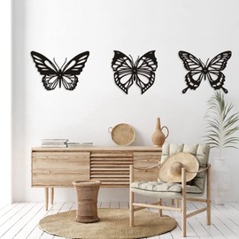 Povxlum 3Pcs Butterfly Metal Wall Decor Metal Wall Hanging Decor Farmhouse Rustic Home Office Bedroom Decor