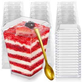 RAIHOMKIT 50 PACK Dessert Cups with Lids and Gold Spoons,5 OZ Appetizer Cups for Party,Mini Dessert Cups,Plastic Dessert Cups,Parfait Cups with Lids,Dessert Shooter Cups for Pudding Fruit Ice Cream