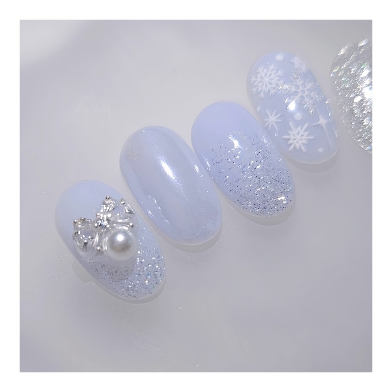 Winter Blue Handmade Nail Tips - Almond Midi / 윈터블루
