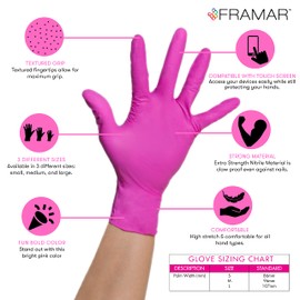FRAMAR GLV-PP-SML Nitrile Gloves, Pink Pose, 100 Pieces, S