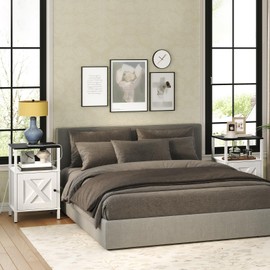 MAHANCRIS Set of 2 Farmhouse Nightstand with Charging Station, White Bedside Table with USB&Type-C Ports and Outlets, End Table with Storage, Night Stand for Bedroom, White and Black ETBW96E01S2