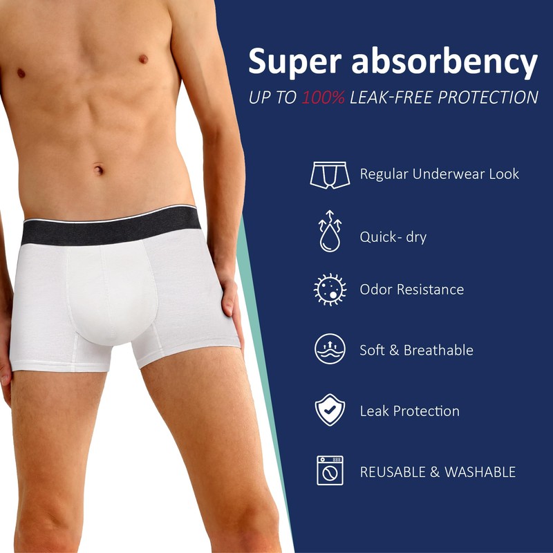 KARSWATT Washable Urinary Incontinence Underwear for Men Front Absorbent Leak