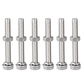 TOP-VIGOR 6Pcs M8 x 60mm Hex Head Screws Bolts, Nuts, Flat & Lock Washers Kits, 304 Stainless Steel Fully Thread Hexagon Bolts for DIY Bike Motorcycles Repair