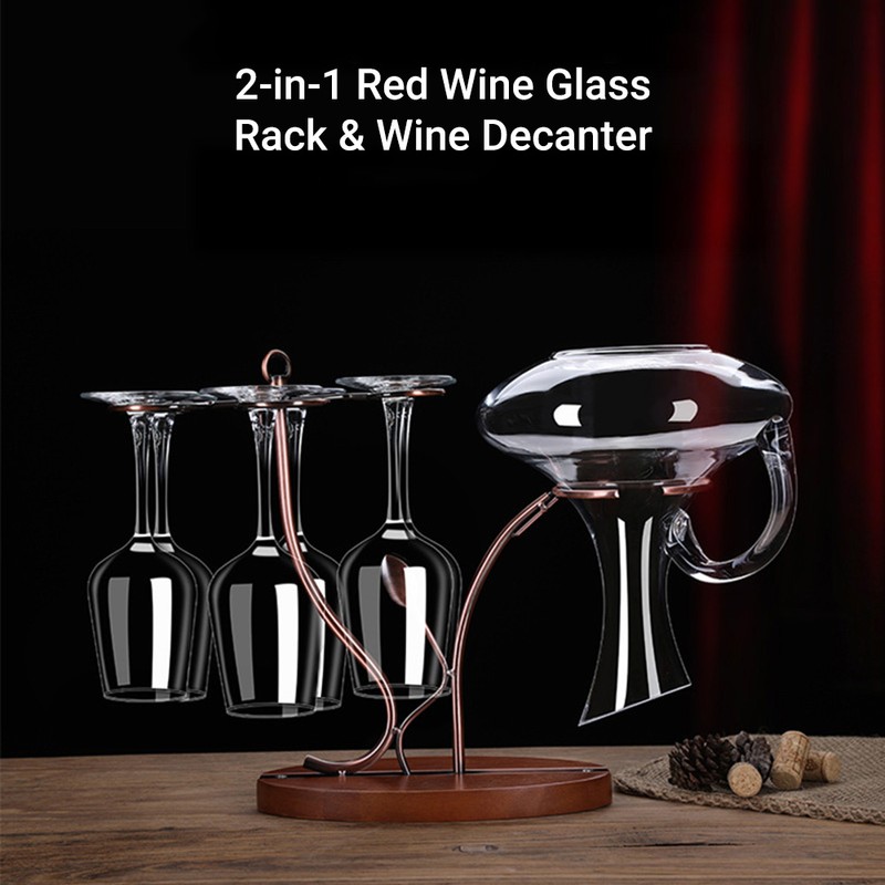 2-in-1 Red Wine Glass Rack & Wine Decanter Vintage Bronze