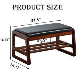 latifolia Shoe Bench, Solid Wood Shoe Bench with Cushion, flip-Open Storage Shoe Bench, 2 Tier Shoe Rack Bench for Entryway, Hallway, Living Room(Black,31.50''L)