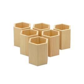 Cregugua 6 Pieces 4 Inch Wooden Pen Holder Hexagon shaped Unfinished Wood Pencil Holder for DIY Crafts Projects (3x3x4 Inches)