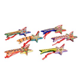 NOVICA Decorative Star Ceramic Hanging Holiday Ornaments, Assorted, 'Shooting Stars' (Set of 6)