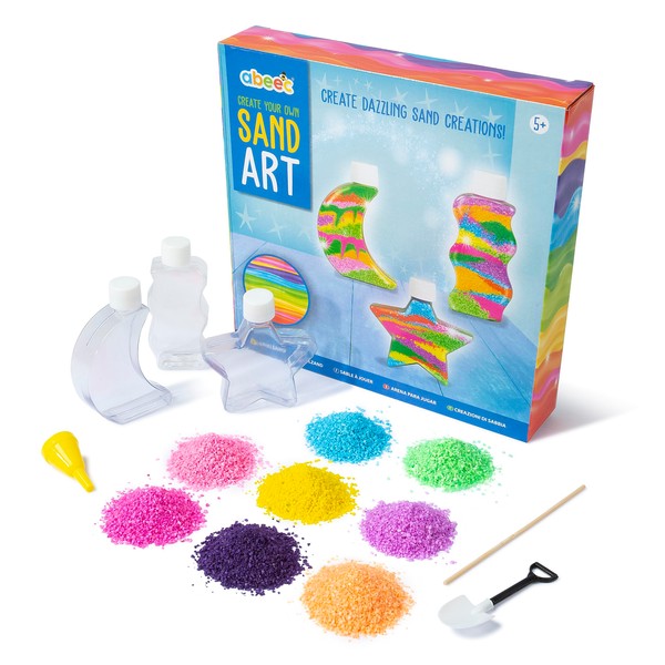 abeec Sand Art Kit - Craft Kits for Kids - Arts and Crafts for Adults - Birthday Gifts for Kids - Craft Gifts for Adults - with 3 x Bottles, 9 x Bags of Coloured Sand, Funnel and Scoop - Craft Set