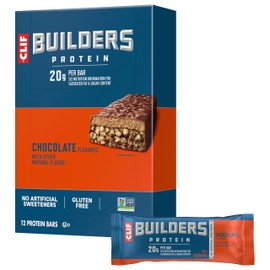 Clif Builders Protein Bars - Chocolate Flavor - 20g Plant Based Protein - Gluten Free - Non-GMO - Low Glycemic - No Artificial Sweeteners - 2.4 oz. (12 Pack)