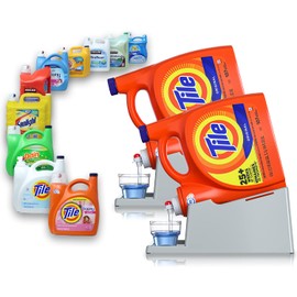 TidyFriend 2 Pack Liquid Laundry Detergent Holder Stand with Drip Tray & Rubber-Grip Feet, Stand for Laundry Room Organization and Storage, Fabric Softener Dispenser with Cup Holder (Grey)