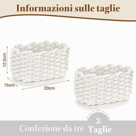 Cozary Set da 2 Cestini Portaoggetti in Cotone Intrecciato, Cesti Quadrati Bianchi per Bagno, Scrivania e Comodino, Organizer Decorativi per Cosmetici e Giocattoli, 20x14x12.5cm