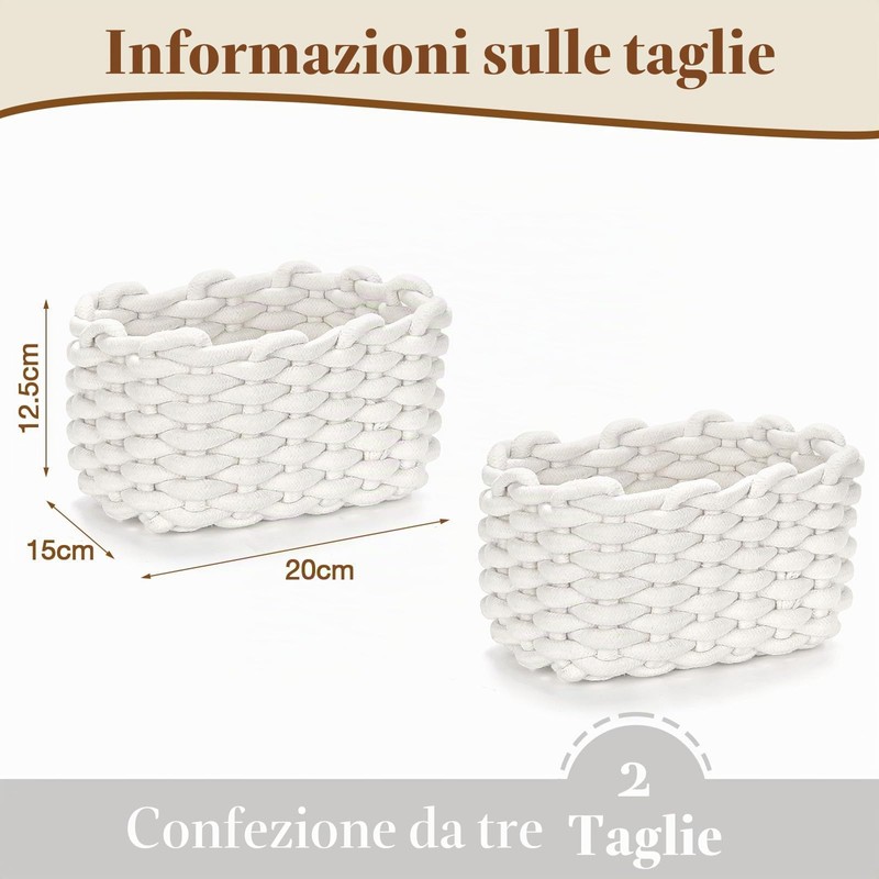 Cozary Set da 2 Cestini Portaoggetti in Cotone Intrecciato, Cesti