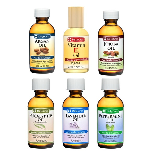 De La Cruz Oil 6 pack-Argan, Vitamin E, Jojoba, Eucalyptus, Lavender, Peppermint
