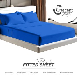 Egyptian Cotton Fitted Sheets 25cm Deep Mattress Pocket 200 Thread Count Fitted Bed Sheet- Soft & Comfortable Bottom Sheet (Royal Blue, Double)