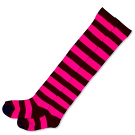 Shimapan.com Cute Striped Socks Knee-High Socks Border Cosplay, happy, pink, Free size