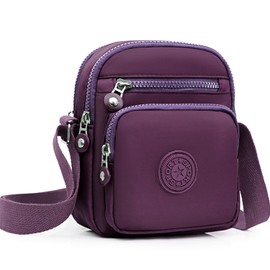 Bolso Bandolera de Nailon Mujer Bolsas de Mensajero Impermeables Bolsas de Hombro Multiples Bolsillos Cremallera Ligero Bolso Cruzado de Impresión de Moda para Trabajo, Viajes, Uso Diario (Morado)