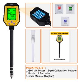 6 in 1 Moisture Meter Plant Moisture Meter PH Meter Soil Test Value Lawn Measuring Meter Soil Sunlight/PH/EC/Temperature/Soil Moisture/Humidity LCD Display