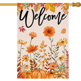 LHSION Welcome Fall Garden Flag 28 x 40 Inch Maple Leaf Pumpkin Decorative House Yard Double Sided Flag for Autumn Thanksgiving Day Decoration