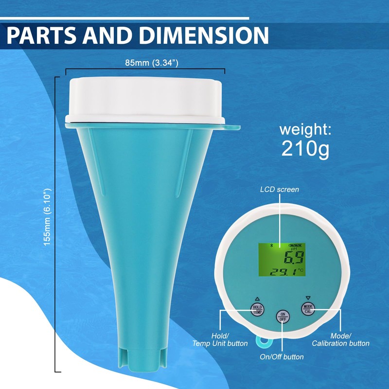 6 in 1 Water Tester with Bluetooth & Data Storage