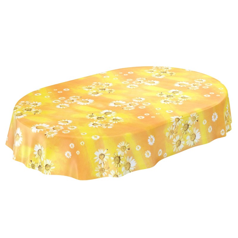 ANRO Oilcloth Tablecloth Oilcloth Tablecloth Camomile Yellow Flowers Sun Round