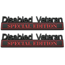 2pcs Disabled Veteran Special Edition Emblem Car Decal, Warrior Soldier 3D Sticker, Disabled Veteran Special Edition Letters Car Badges, Accessories (Black Red)