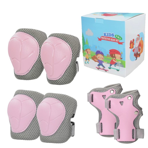 LANOVAGEAR Children Toddler Knee Elbow Pads Kids Protective Gear Set 2-8 Years, Kids Toddler Knee Elbow Wrist Pads for Skateboard Scooter Bike Cycling Skating Roller (pink)